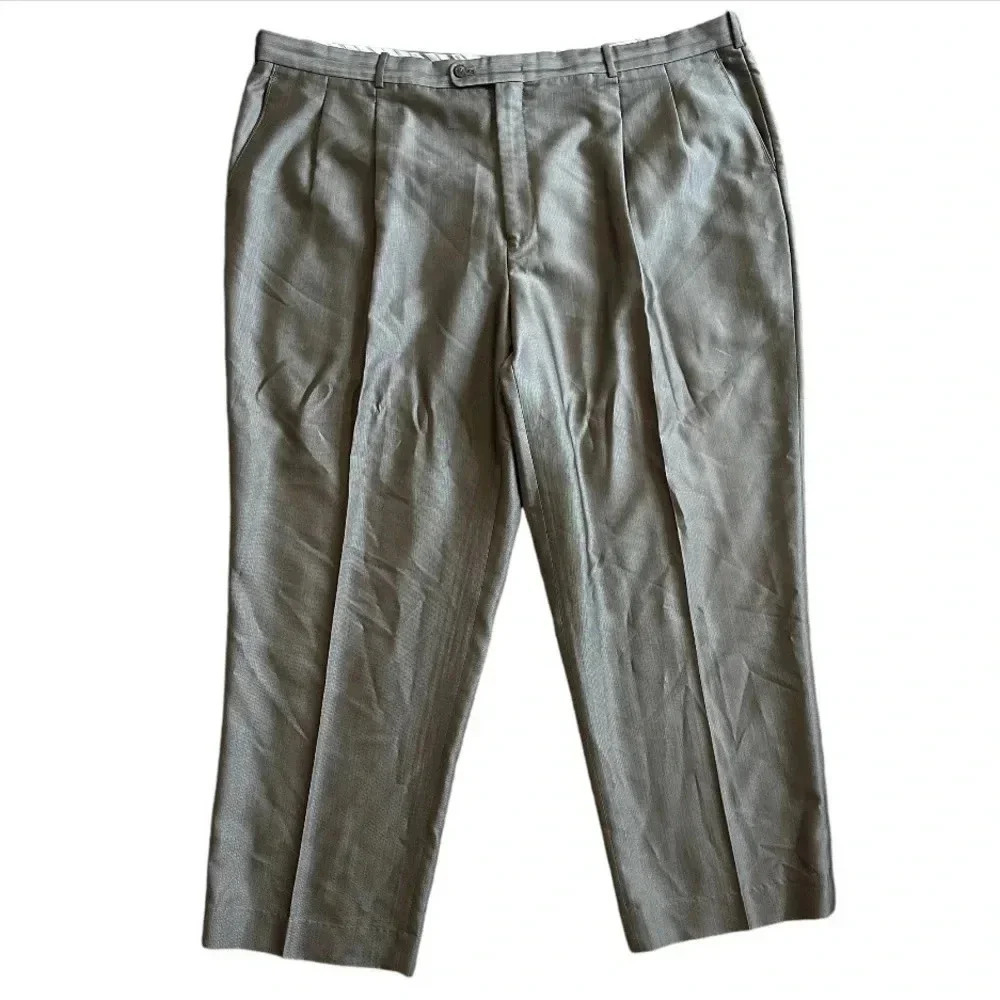 VTG PHAT FARM Premium Dress Pants Mens 51R Slacks Gray Silver Satin Pleat Cuff